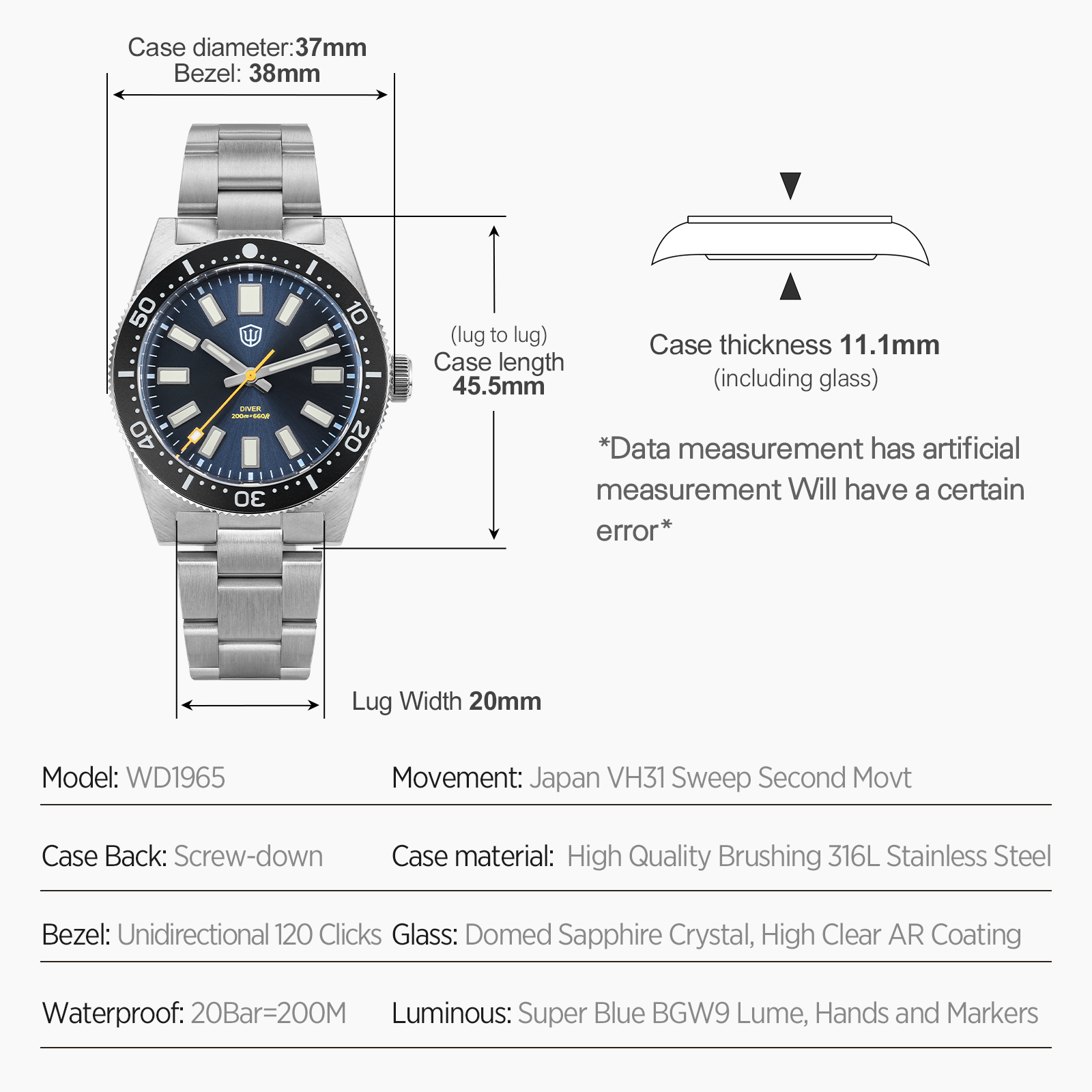 Watchdives 37mm WD1965 V2 Męsk – Men'S Accessories And Jewelry recenzja i cena